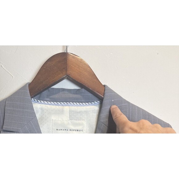 Banana Republic Wool Jacket Blazer Gray with Lilac Stripes Stretch Women's Sz 8 - Picture 14 of 16